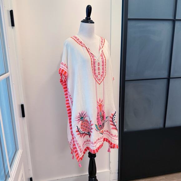 Spartina 449 Swimsuit Cover Up White Embroidered Fringe Lightweight One Size-EUC - Picture 3 of 13